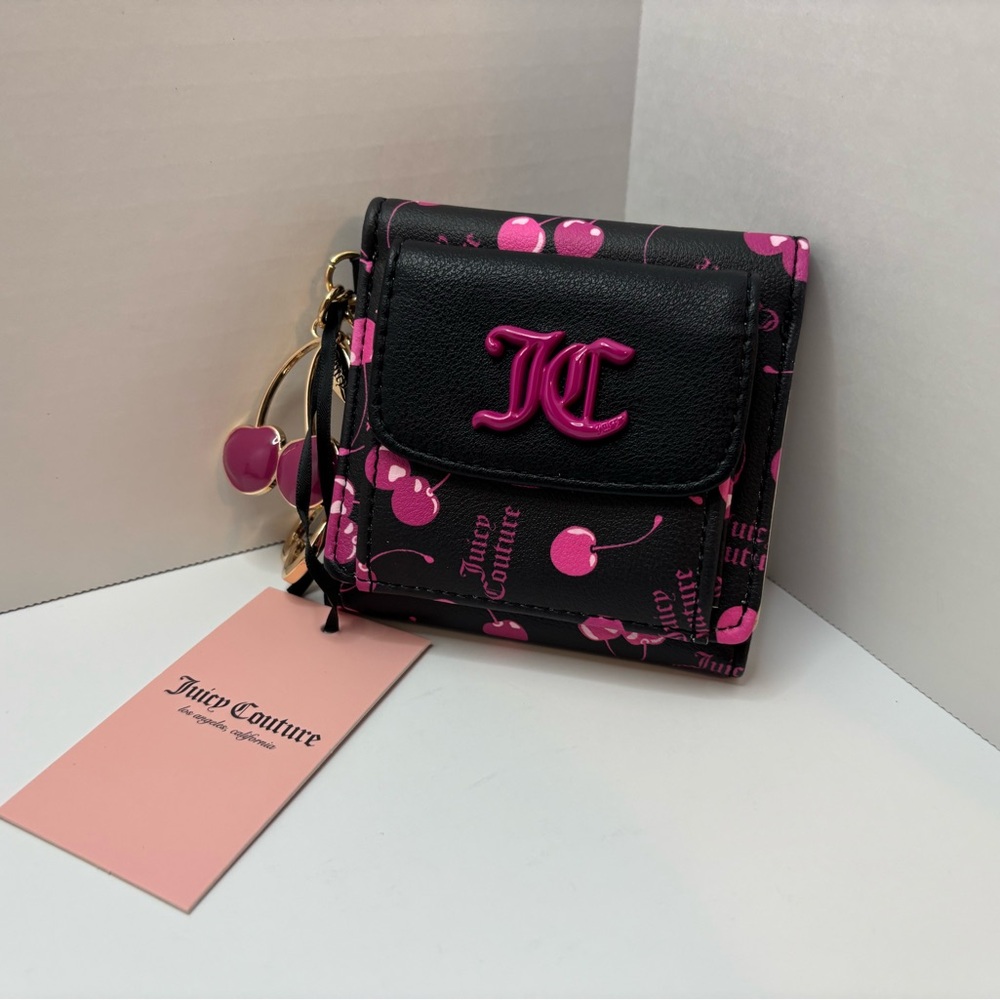 Juicy Couture Black & Pink Cherry Print mini flap Wallet